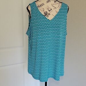 Susan Graver Teal Geometric V-Neck Sleeveless Tank